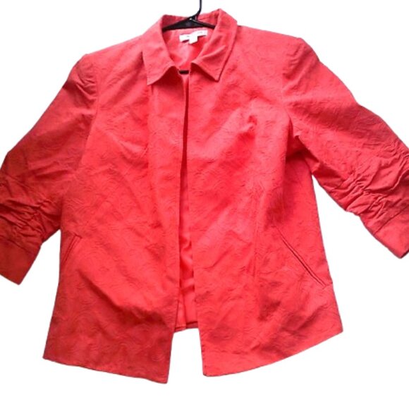 Coldwater Creek Blazer Womens 16 Textured Open Jacket Orange, Cotton, Lined - Picture 3 of 7